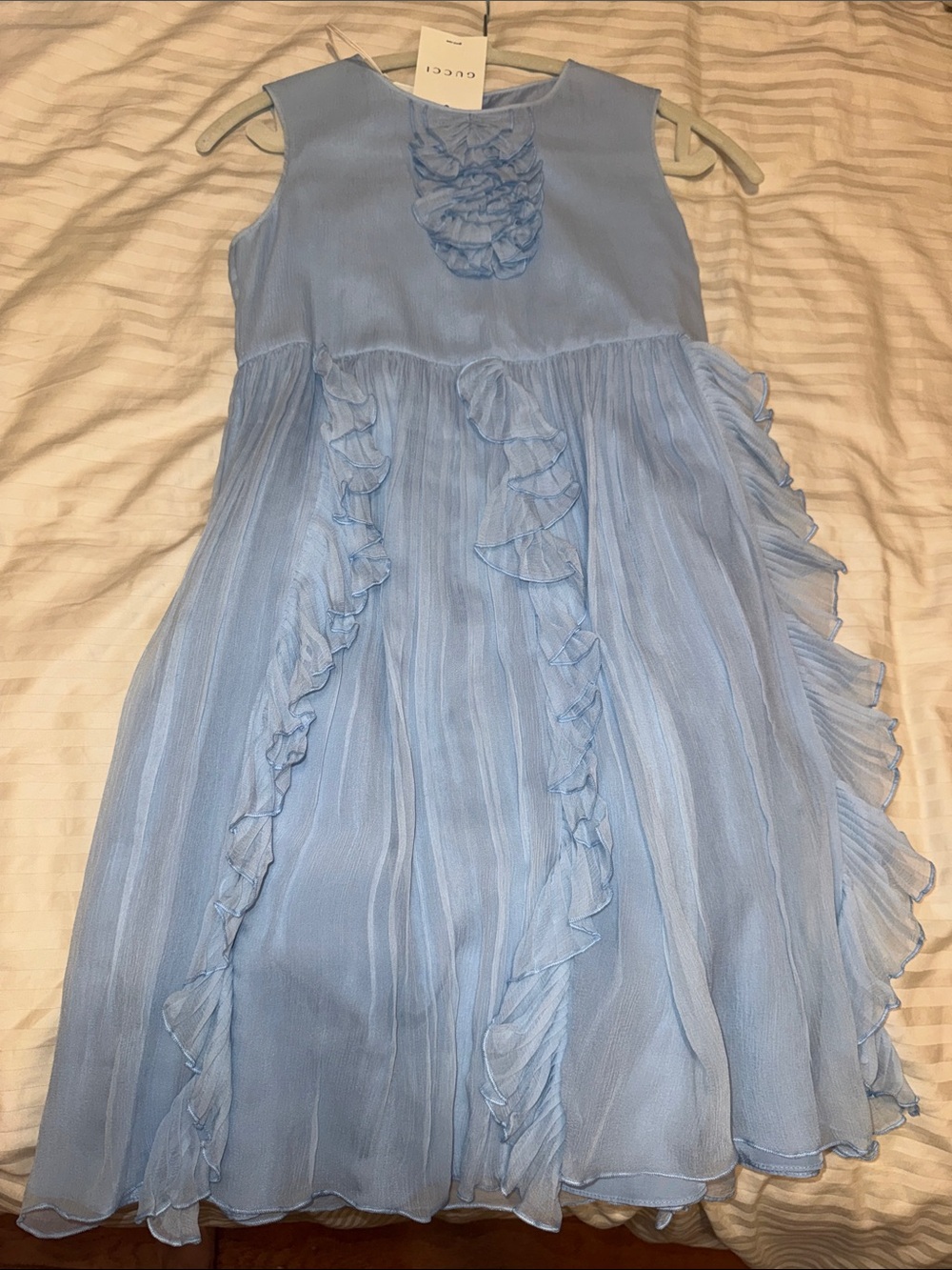 Gucci kids- Light Blue Ruffle-Trim Sleeveless Girls' Dress